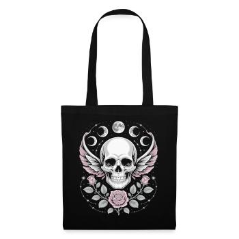 Gothic Skull with Moon Phases and Roses Design - Tote Bag - black - Front