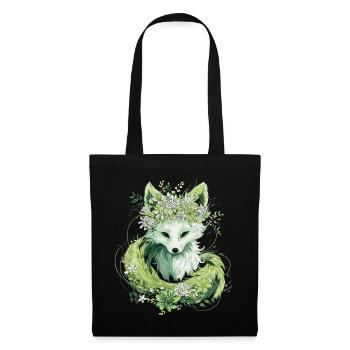 Kitsune Fuchs Boho Blumen Natur - Stoffbeutel - Schwarz - Vorne