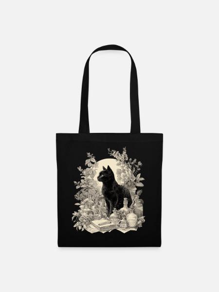 Schwarze Katze Vintage Apotheker - Stoffbeutel - Schwarz