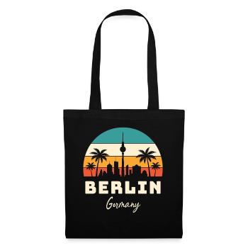 Berlin Deutschland – Retro Skyline im Sunset-Look - Stoffbeutel - Schwarz - Vorne