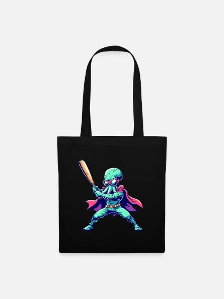 Baseball Oktopus Superheld - Stoffbeutel - Schwarz