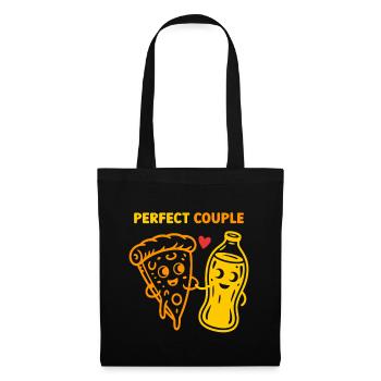 Couple parfait pizza et soda dessin animé art - Sac en tissu - noir - Devant