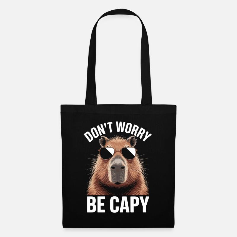Capybara Dont Worry Be Capy Wasserschwein Nagetier - Stoffbeutel - Schwarz