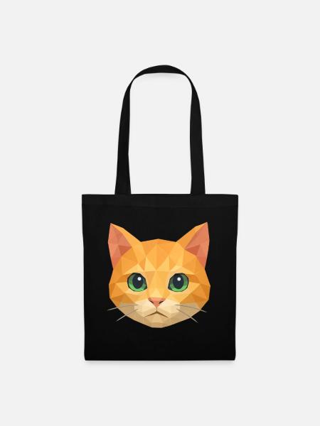 Polygon Katze – Geometrisches Katzen-Design - Stoffbeutel - Schwarz