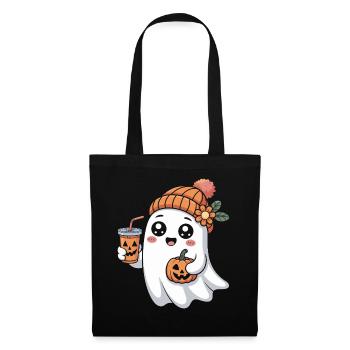 Geist Halloween Kürbis Latte Spaß - Stoffbeutel - Schwarz - Vorne