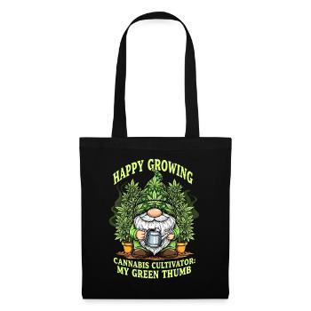 Happy Growing Cannabis Zwerg Weihnachts Gnom - Stoffbeutel - Schwarz - Vorne