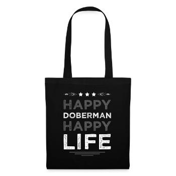 Happy Doberman Happy Life - Stoffbeutel - Schwarz - Vorne