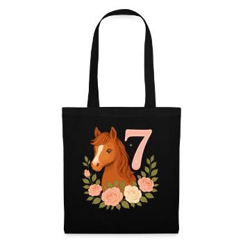 7th Birthday Girl, Horse, Pony, 7 Years Old - Tote Bag - black - Front