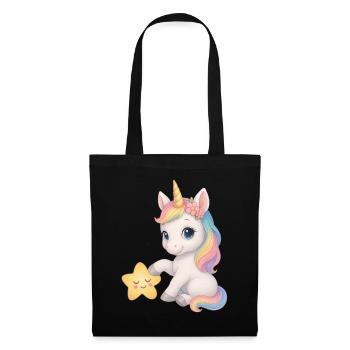 Regenbogen Mädchen Einhorn Unicorn - Stoffbeutel - Schwarz - Vorne