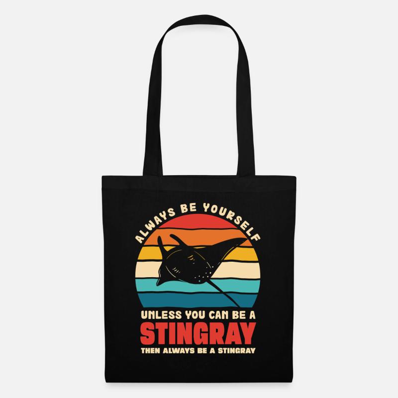 Stingray im Retro Sonnenuntergang - Stoffbeutel - Schwarz