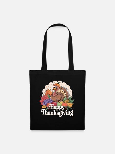 Fröhliches Thanksgiving Truthahn Herbstmotiv - Stoffbeutel - Schwarz