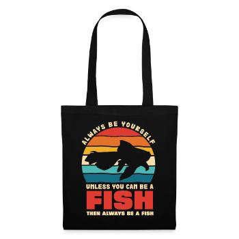 Fisch Selbst Sein Retro Sonnenuntergang - Stoffbeutel - Schwarz - Vorne