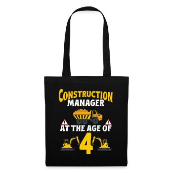 Construction Party 4th Birthday 4 Years Old truck - Tote Bag - black - Front