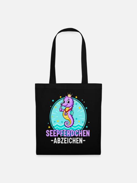 Seepferdchen Abzeichen Lila Schwimmen Kinder - Stoffbeutel - Schwarz