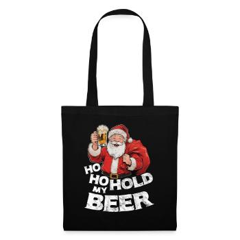 Weihnachtsmann mit Bier Spruch Ho Ho Hold my Beer - Stoffbeutel - Schwarz - Vorne