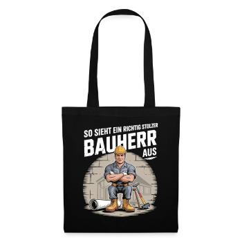 Stolzer Bauherr mit Helm & Werkzeug - Stoffbeutel - Schwarz - Vorne