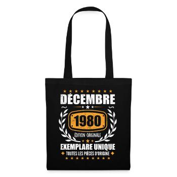 Décembre 1980 Anniversaire - Nées En Décembre 1980 - Sac en tissu - noir - Devant