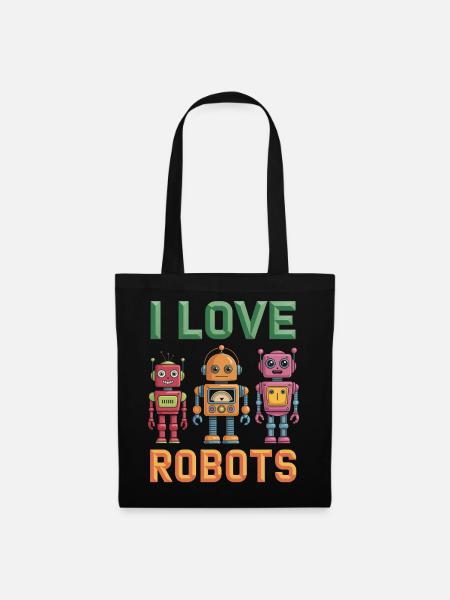 Retro Roboter - Stoffbeutel - Schwarz