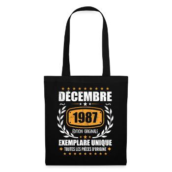 Décembre 1987 Anniversaire - Nées En Décembre 1987 - Sac en tissu - noir - Devant