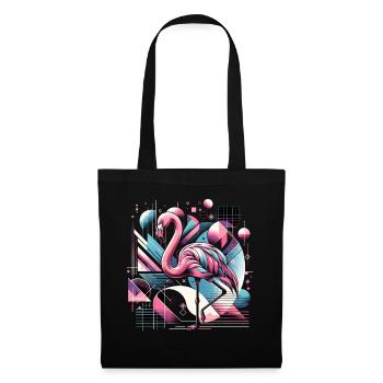 Neon Flamingo Geometrische Pop 80er - Stoffbeutel - Schwarz - Vorne
