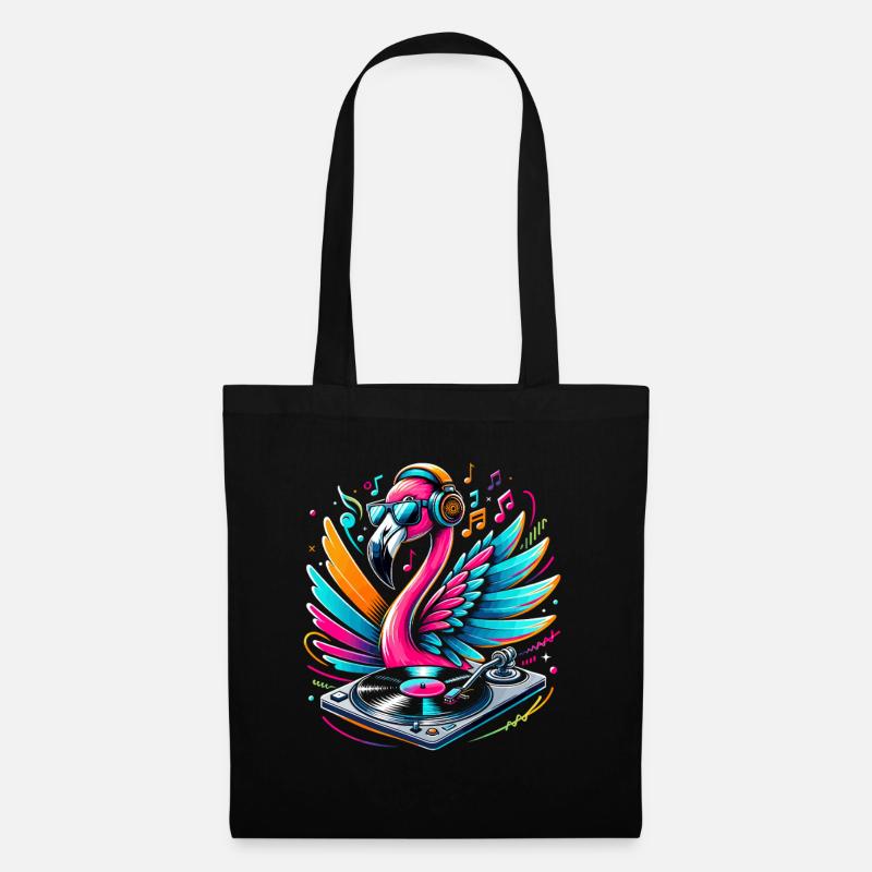 Flamingo DJ Neonbeat - Stoffbeutel - Schwarz