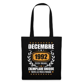 Décembre 1992 Anniversaire - Nées En Décembre 1992 - Sac en tissu - noir - Devant