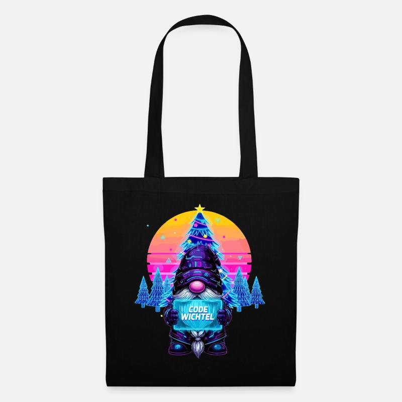 Cyberpunk Code Wichtel - Synthwave Xmas Nerd - Stoffbeutel - Schwarz