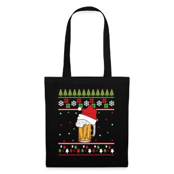 Weihnachten Bier Pullover Hässlich Geschenkidee Lustiger Humor - Stoffbeutel - Schwarz - Vorne
