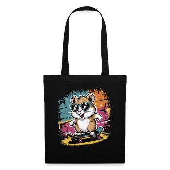Bunter Skate-Hamster mit Sonnenbrille - Stoffbeutel - Schwarz - Vorne