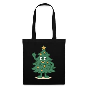 Lustige Weihnachtsbaum Cartoon Familie Urlaub - Stoffbeutel - Schwarz - Vorne