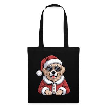 Weihnachtshund im Santa-Outfit - Stoffbeutel - Schwarz - Vorne