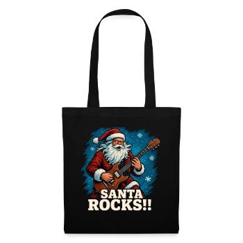 Rockender Weihnachtsmann mit Gitarre - Stoffbeutel - Schwarz - Vorne