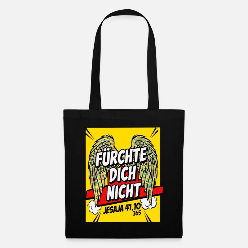 FÜRCHTE DICH NICHT Bibelvers Flügel Comic Gelb - Stoffbeutel - Schwarz