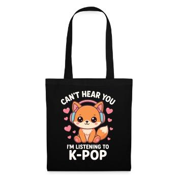 Kawaii Fox Loves K-Pop - Stoffbeutel - Schwarz - Vorne
