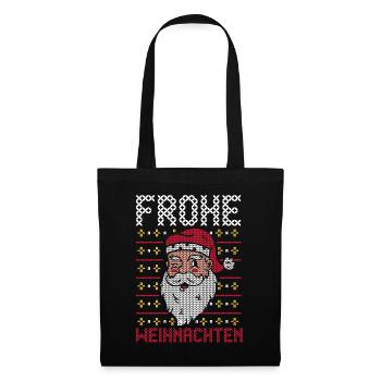 Weihnachtsmann Frohe Weihnachten - Stoffbeutel - Schwarz - Vorne