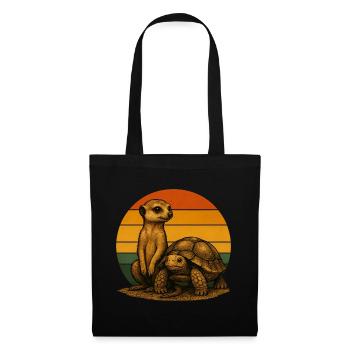Erdmännchen Schildkröte Retro Tierfreunde - Stoffbeutel - Schwarz - Vorne