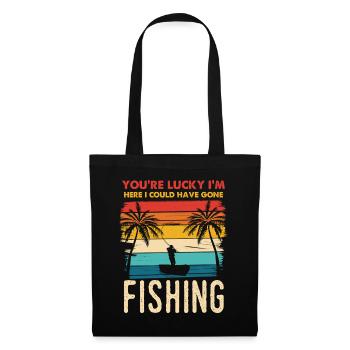 Fischerei Retro Sunset Silhouette - Stoffbeutel - Schwarz - Vorne