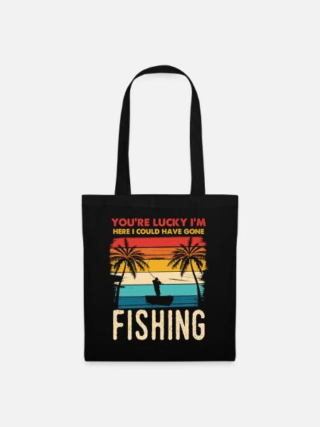 Fischerei Retro Sunset Silhouette - Stoffbeutel - Schwarz