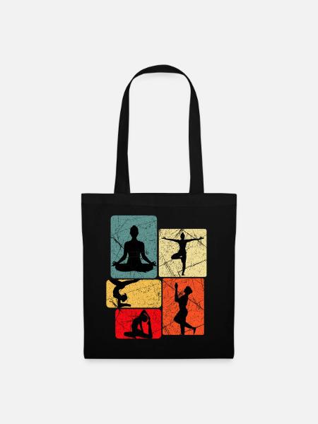 Yoga-Silhouetten in Farbblöcken - Stoffbeutel - Schwarz