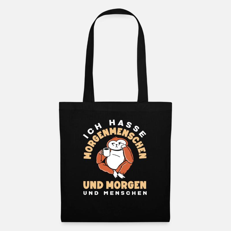 Ich hasse Morgenmenschen Kaffee Faultier - Stoffbeutel - Schwarz