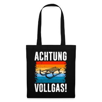 Schlitten ACHTUNG VOLLGAS! LUSTIG - Stoffbeutel - Schwarz - Vorne