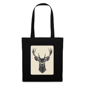 Rentier Hirsch Geweih Reindeer Vintage - Stoffbeutel - Schwarz - Vorne