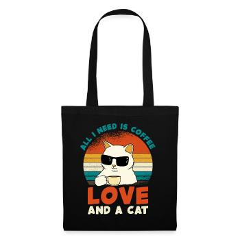 Kaffee Katze Liebe Retro - Stoffbeutel - Schwarz - Vorne