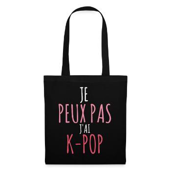 Ich kann nicht, ich habe K-Pop - koreanische Korea-Musik - Stoffbeutel - Schwarz - Vorne