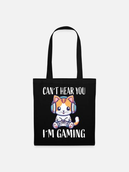 Kätzchen mit Headset beim Gaming - Stoffbeutel - Schwarz