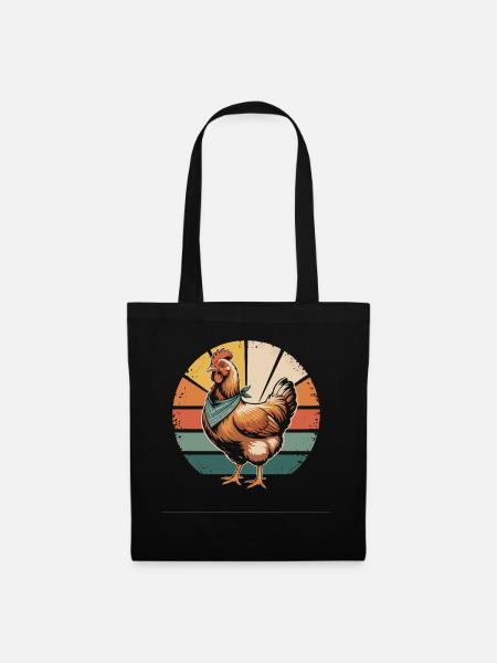 Huhn im Retro-Sonnenkreis - Stoffbeutel - Schwarz
