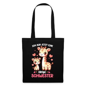 Ich Bin Große Schwester Giraffen Geschwisterkind - Stoffbeutel - Schwarz - Vorne