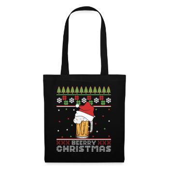 Frohe Weihnachtsbier, hässlicher Pullover – Geschenk - Stoffbeutel - Schwarz - Vorne