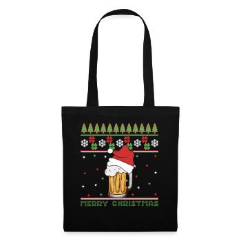 Frohe Weihnachten Hässlicher Weihnachtspullover Bier Lustiger Humor - Stoffbeutel - Schwarz - Vorne