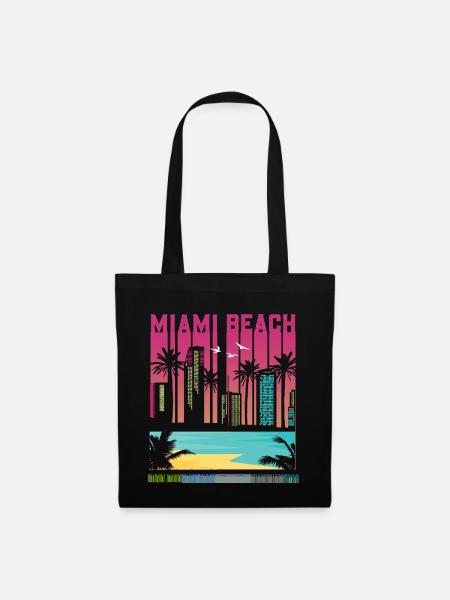 Miami Beach Sunset Palms Skyline - Stoffbeutel - Schwarz